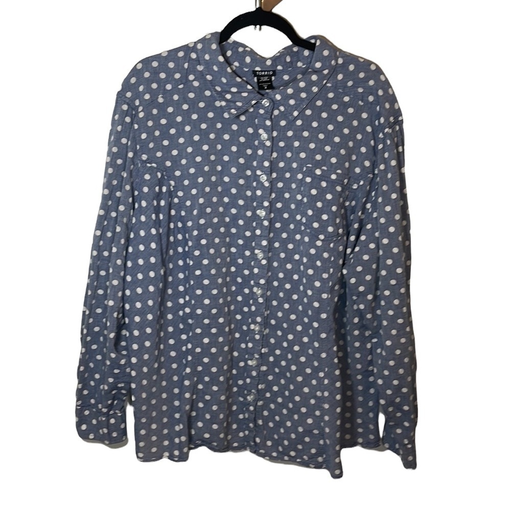 Torrid Polka Dot Button Down Long Sleeve Shirt